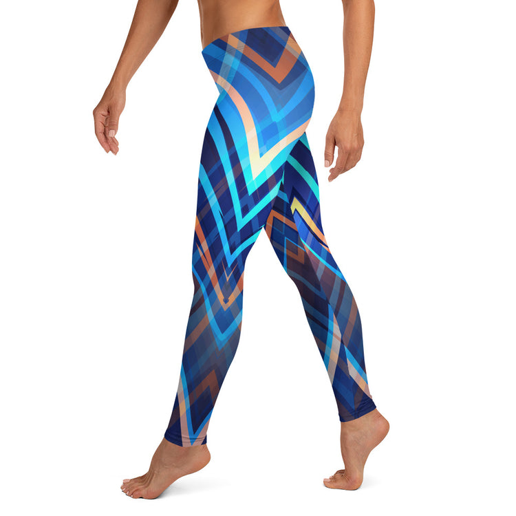 SixTriple8 Women's Moisture-Wicking Four-Way Stretch Blue Pattern Leggings