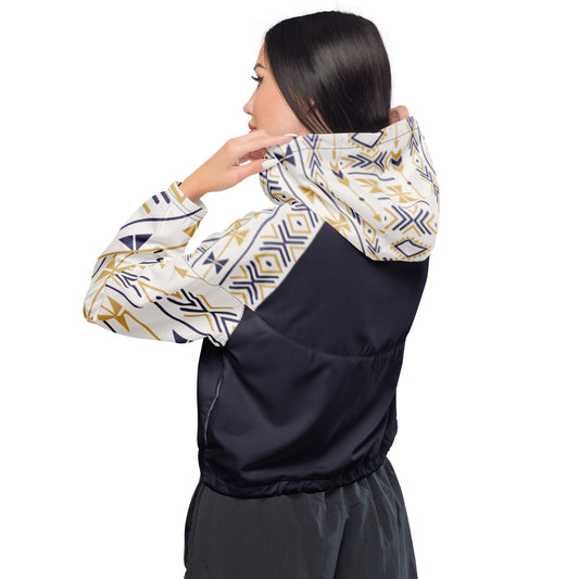 Blue & White Women’s Cropped Windbreaker