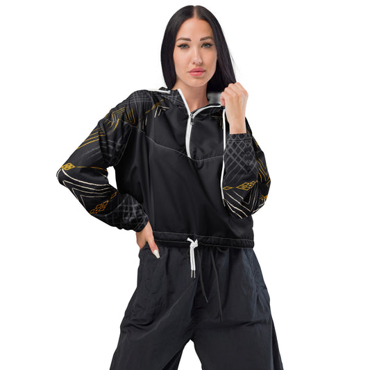 Black & Gold Women’s Cropped Windbreaker