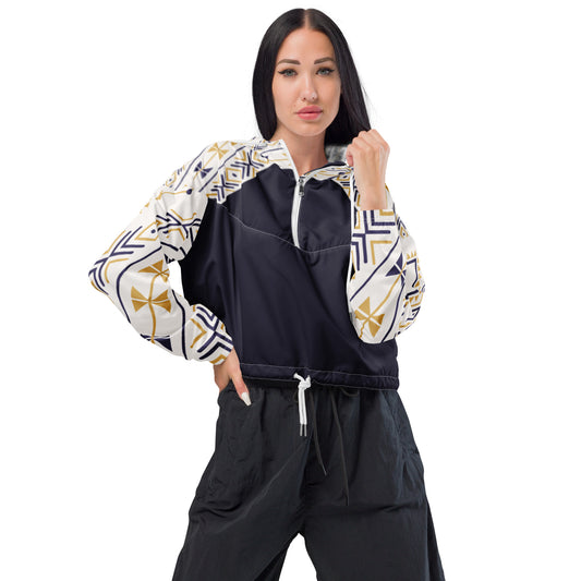 Blue & White Women’s Cropped Windbreaker