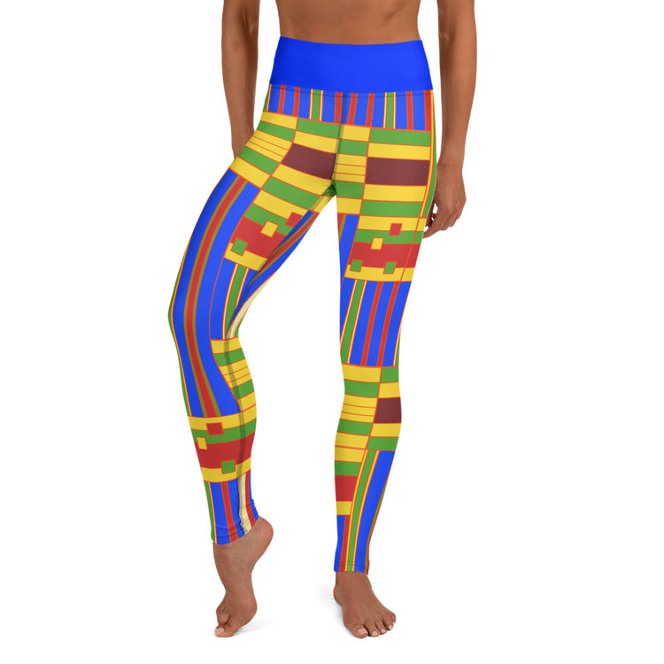 SixTriple8 Women's High Waist Moisture-Wicking Four-Way Stretch, Blue & Yellow Multicolor Leggings