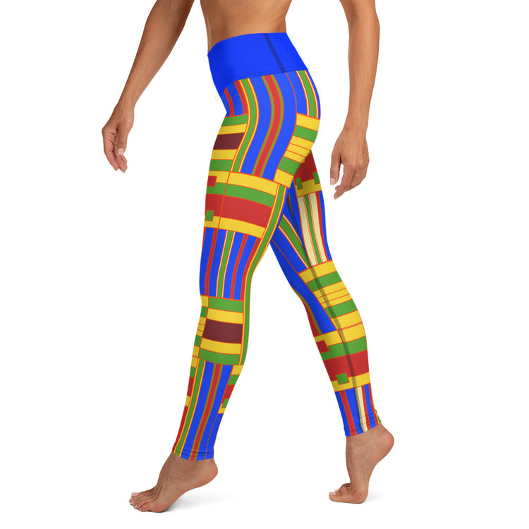 SixTriple8 Women's High Waist Moisture-Wicking Four-Way Stretch, Blue & Yellow Multicolor Leggings